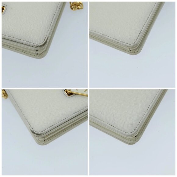 PRADA Chain Shoulder Bag Safiano leather White Gold - Picture 15 of 15